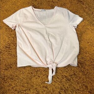 J. Crew Soft Pink V-Neck Tie-Front Tee